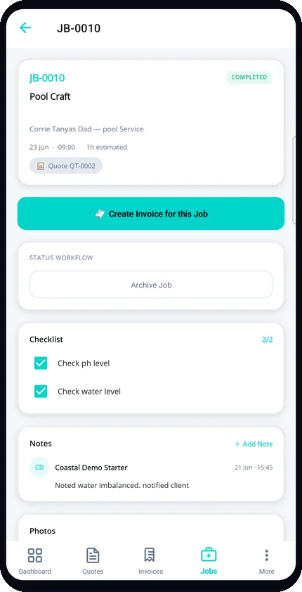 A job card in the Syncra mobile app