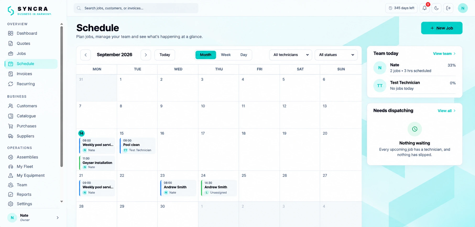 The Syncra web portal schedule and dispatch board